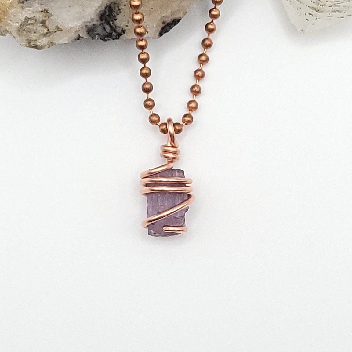 Raw Purple Scapolite Crystal Pendant in Copper