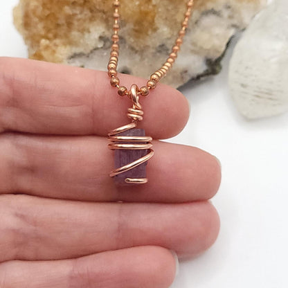 Raw Purple Scapolite Crystal Pendant in Copper