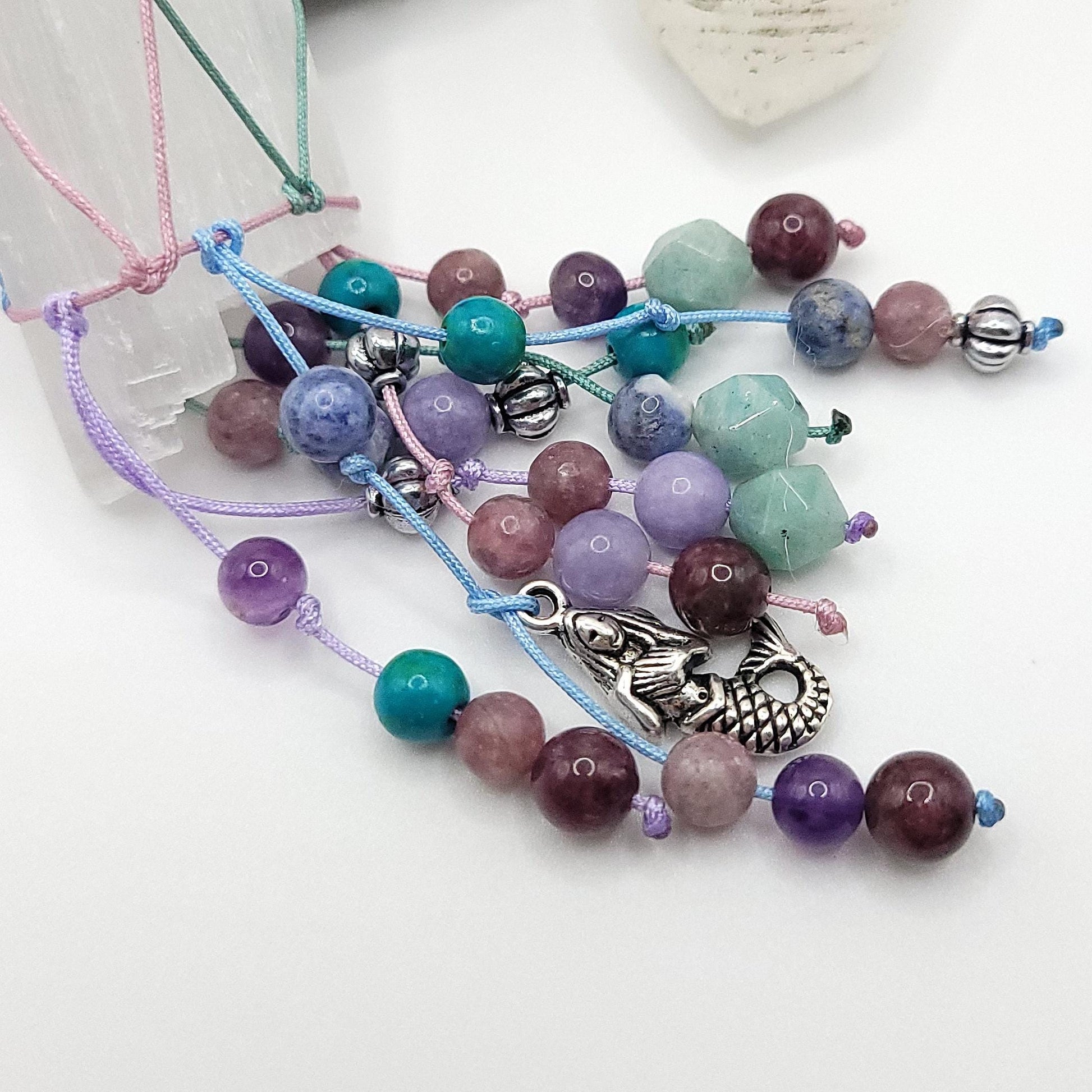 Mermaid Selenite Car Charm, Selenite Decor, Crystal Sun Catcher, Rear view Mirror Charm, Ornament, Wall Hanging