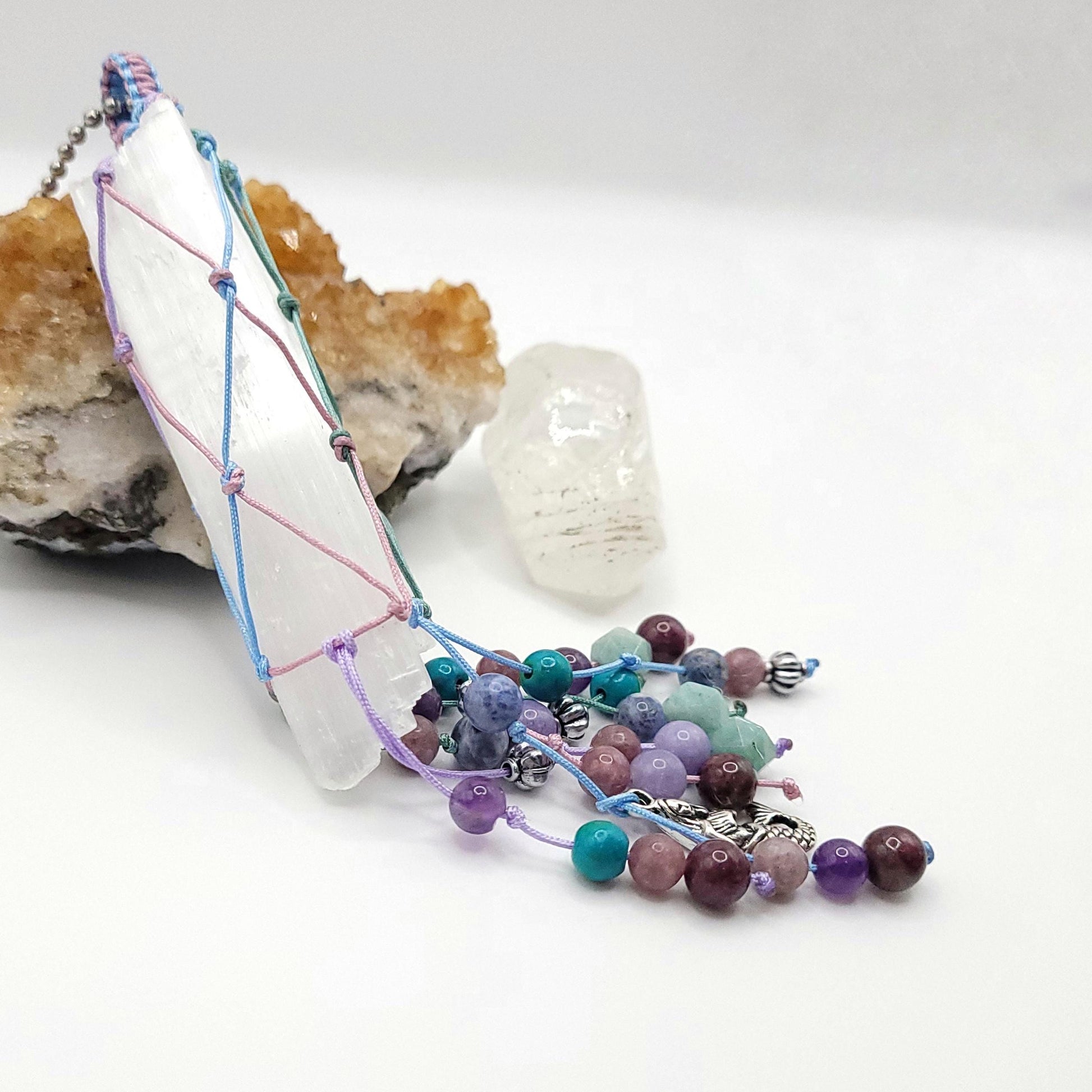 Mermaid Selenite Car Charm, Selenite Decor, Crystal Sun Catcher, Rear view Mirror Charm, Ornament, Wall Hanging