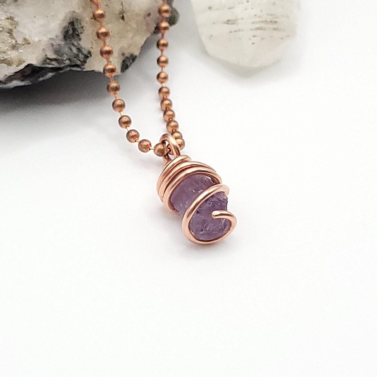 Raw Purple Scapolite Crystal Pendant in Copper