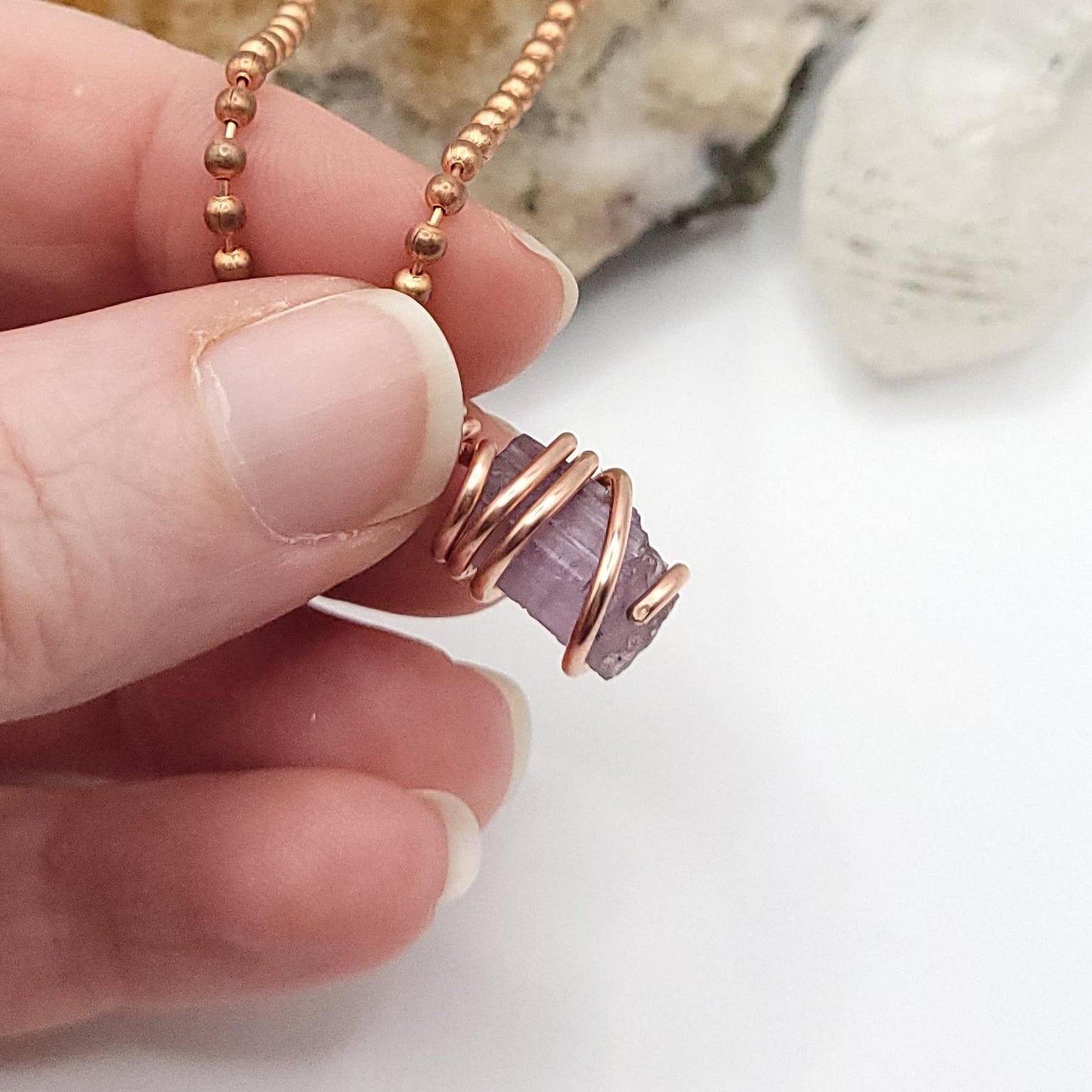 Raw Purple Scapolite Crystal Pendant in Copper