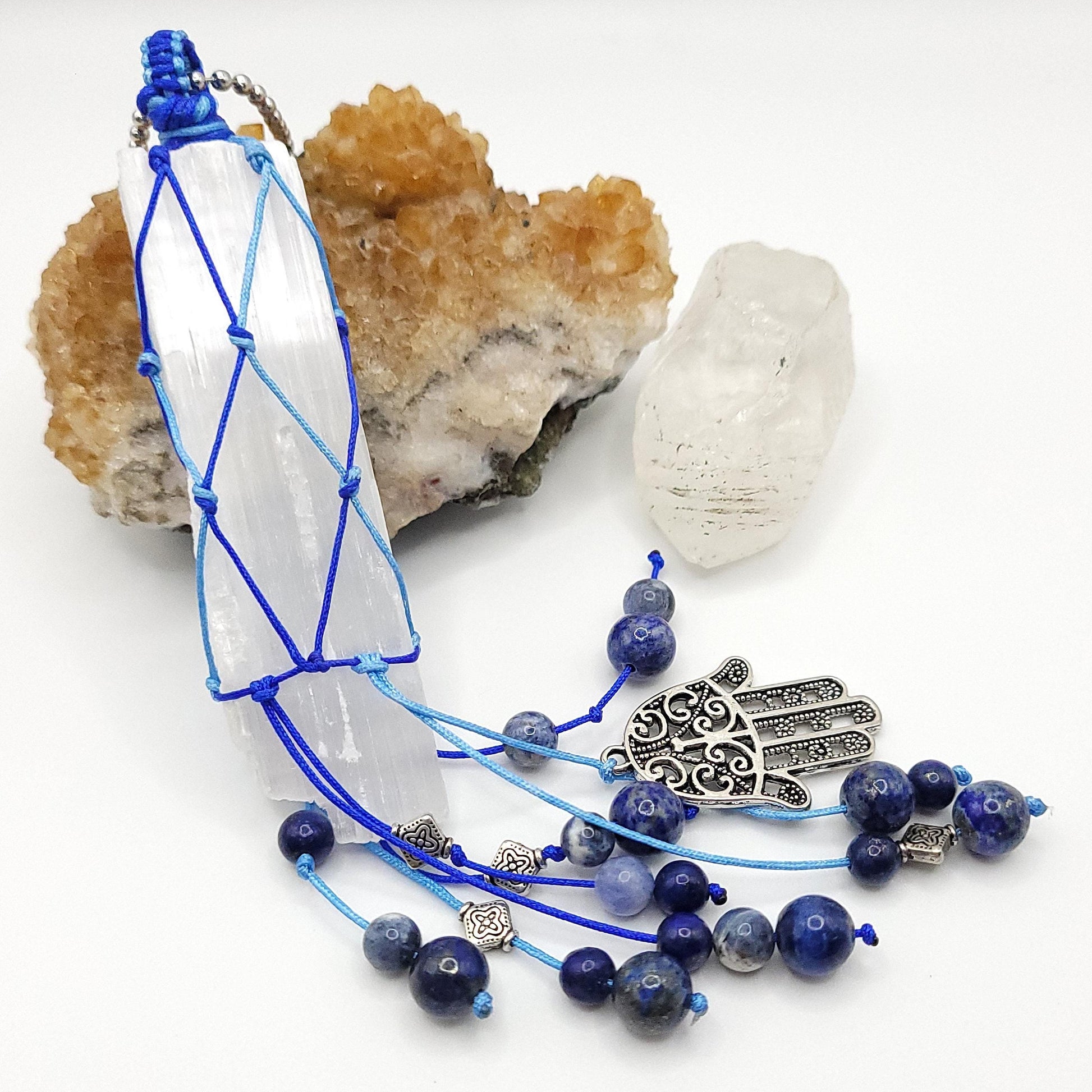 Hamsa Selenite Car Charm, Selenite Decor, Crystal Sun Catcher, Rear view Mirror Charm, Ornament, Wall Hanging, Wall Decor