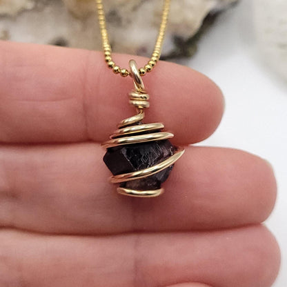 Garnet Necklace, Gold Wire Wrapped Garnet Pendant, January Birthstone Necklace, Birthstone Jewelry