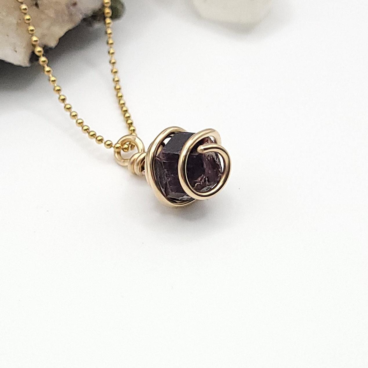 Garnet Necklace, Gold Wire Wrapped Garnet Pendant, January Birthstone Necklace, Birthstone Jewelry