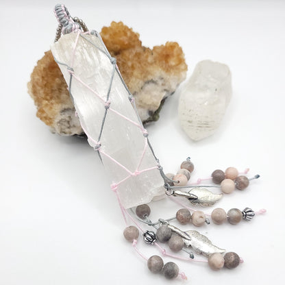 Feather Selenite Car Charm, Selenite Decor, Crystal Sun Catcher, Home Decor, Crystal Rearview Mirror Charm, Ornament, Wall Hanging