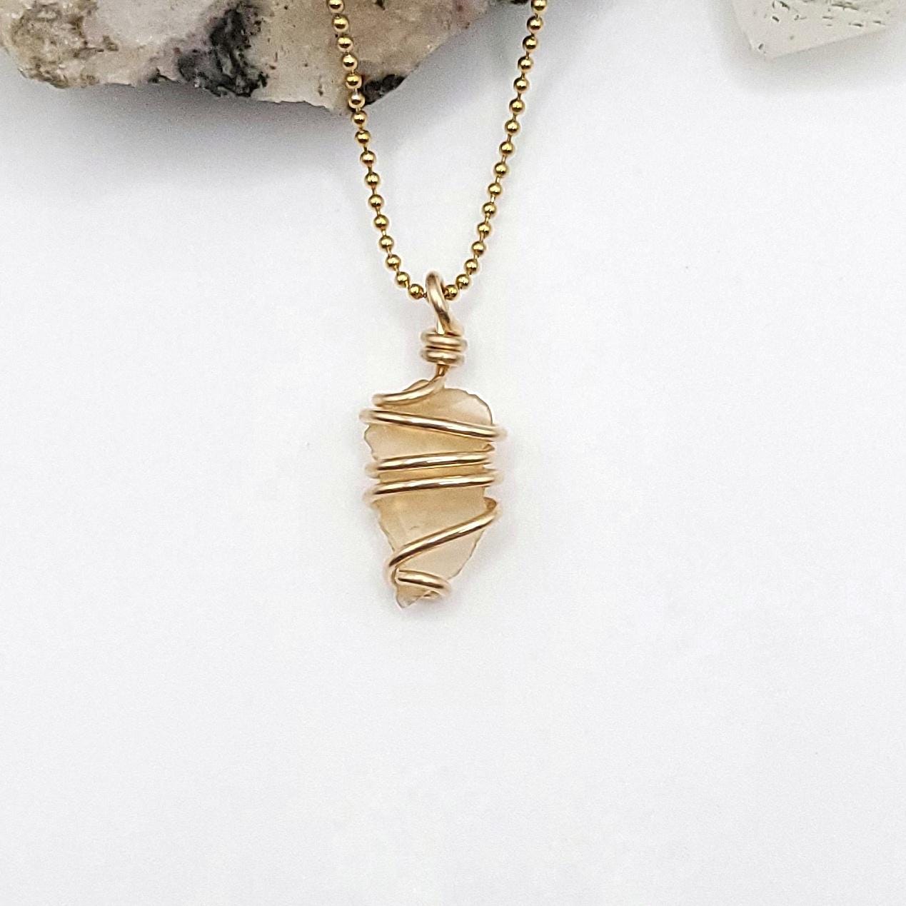 Raw Libyan Desert Glass Crystal Necklace in Gold