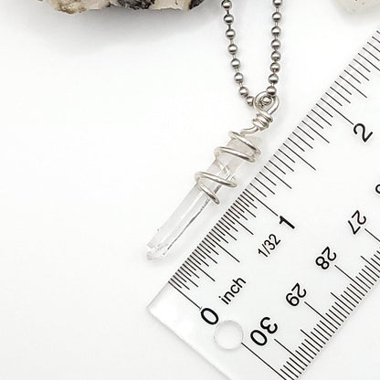 colombian lemurian quartz necklace in sterling silver next to ruler