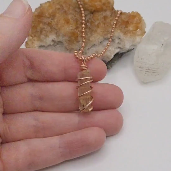 Scapolite Necklace, Copper Wire Wrapped Scapolite Pendant