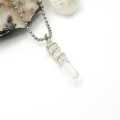 colombian lemurian quartz necklace in sterling silver on white background