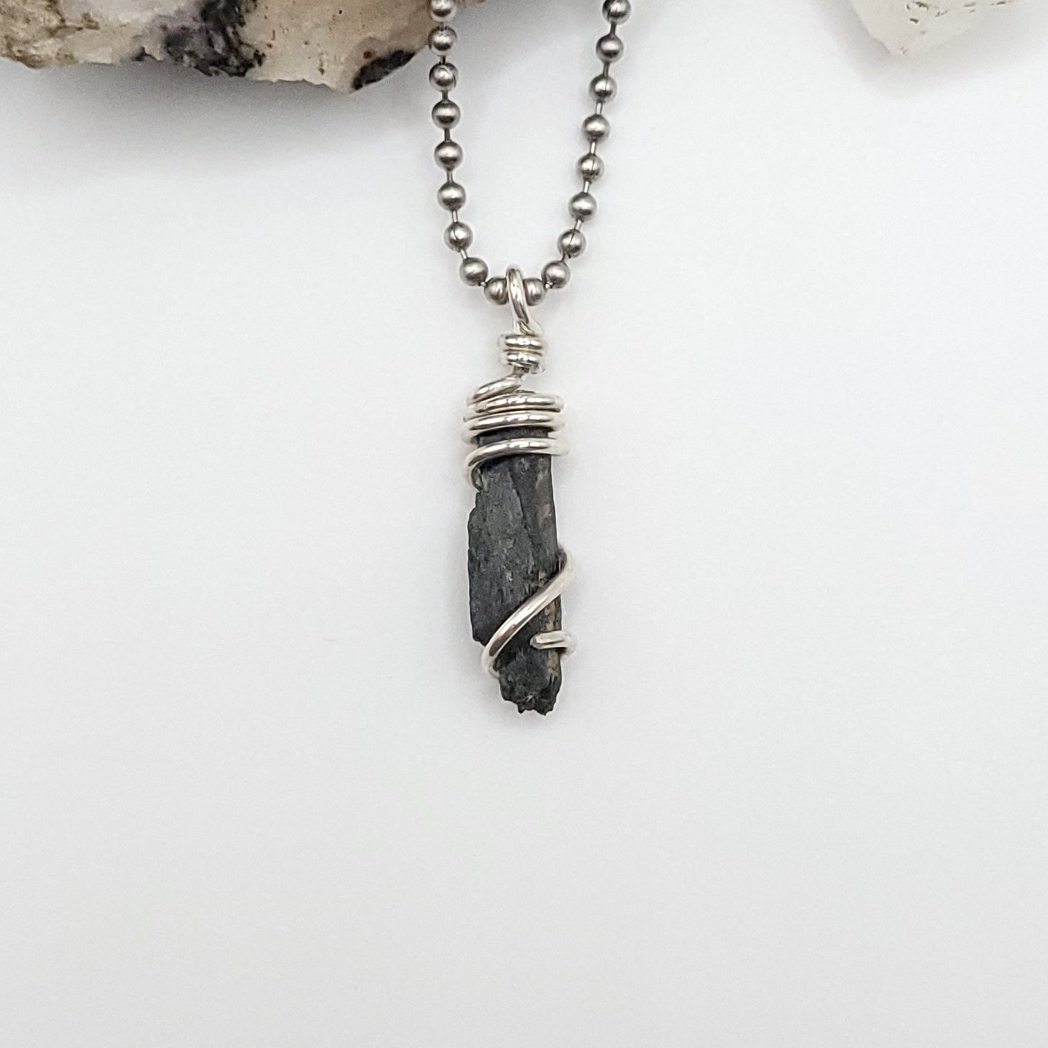 raw aegirine necklace in sterling silver wrap, crystal for protection and grounding