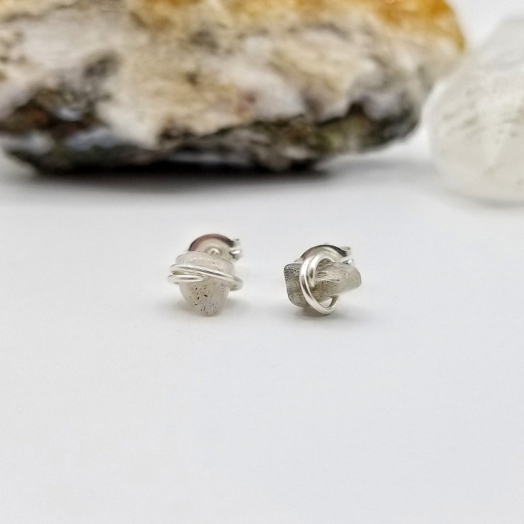 Labradorite Crystal Stud Earrings with Sterling Silver Wire