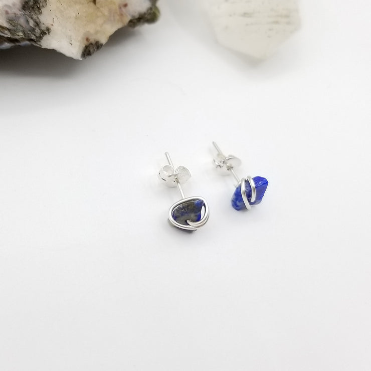 Lapis Lazuli Crystal Stud Earrings with Sterling Silver Wire