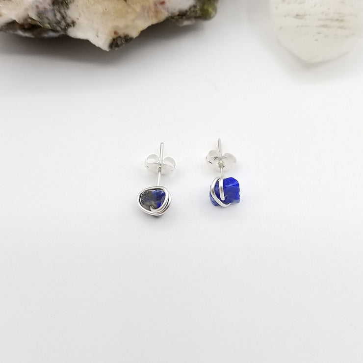 Lapis Lazuli Crystal Stud Earrings with Sterling Silver Wire