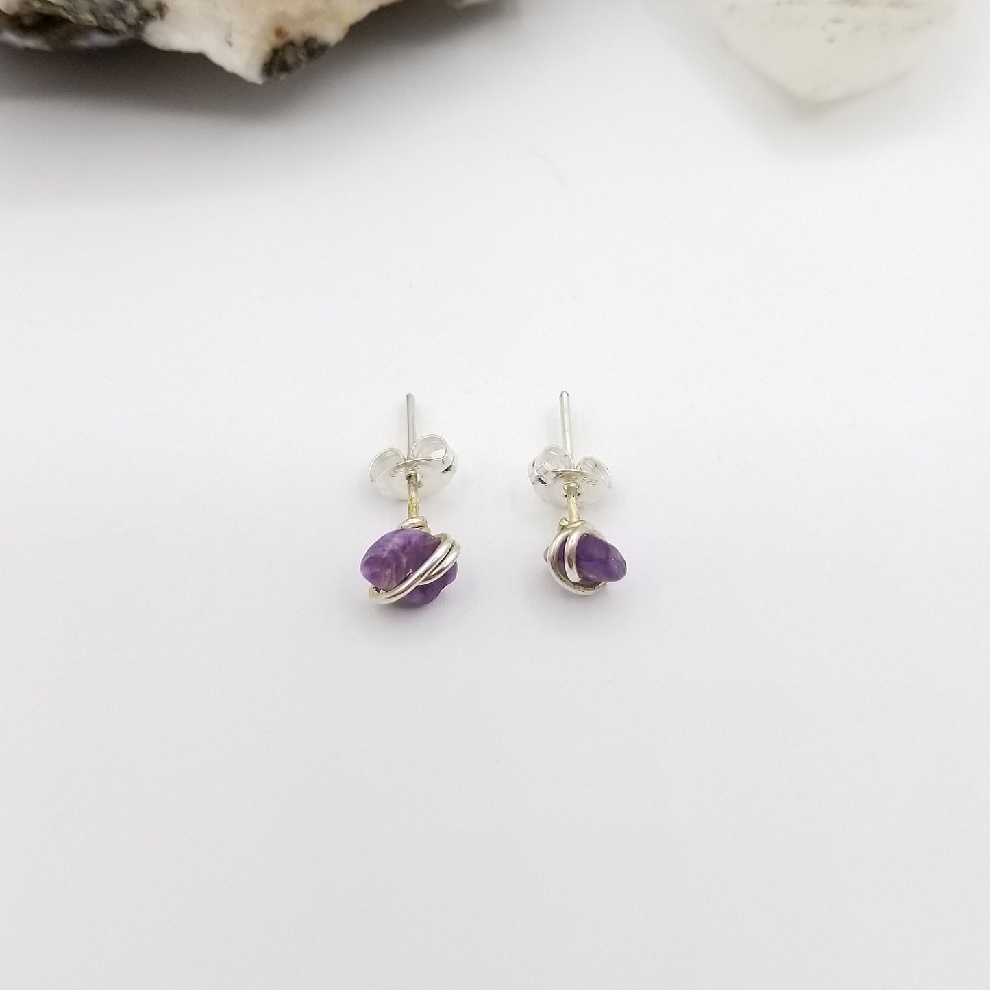 Charoite Crystal Stud Earrings in Sterling Silver Wire