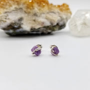 Charoite Crystal Stud Earrings with Sterling Silver Wire