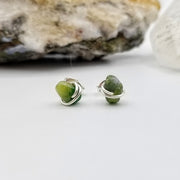 Green Tourmaline Crystal Stud Earrings with Sterling Silver Wire