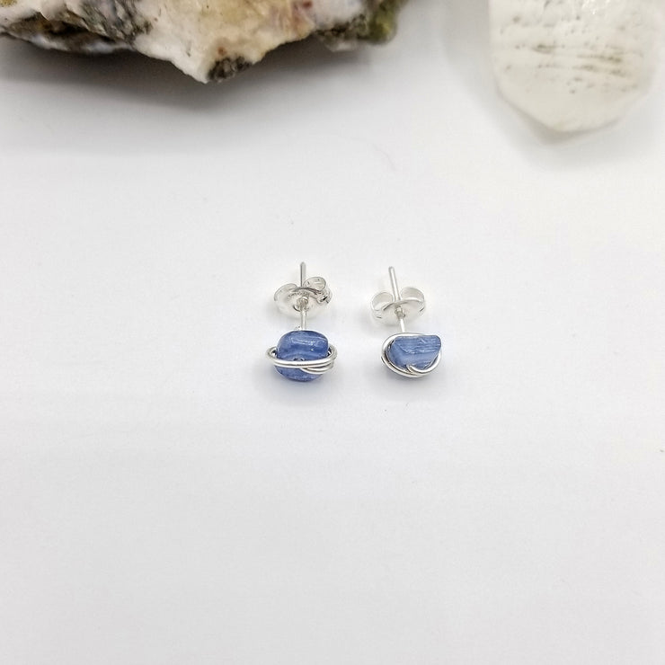 Blue Kyanite Crystal Stud Earrings with Sterling Silver