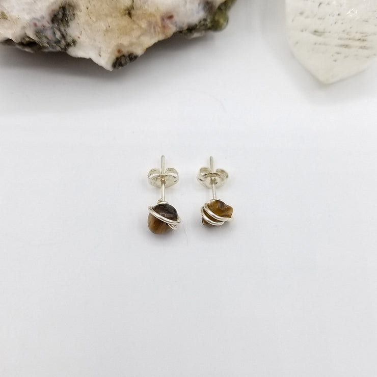 Tiger's Eye Crystal Stud Earrings with Sterling Silver Wire