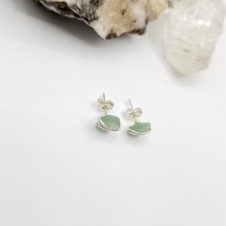 Green Aventurine Crystal Stud Earrings with Sterling Silver