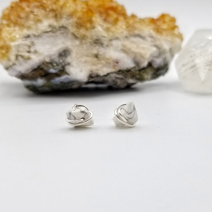 Howlite Crystal Stud Earrings with Sterling Silver