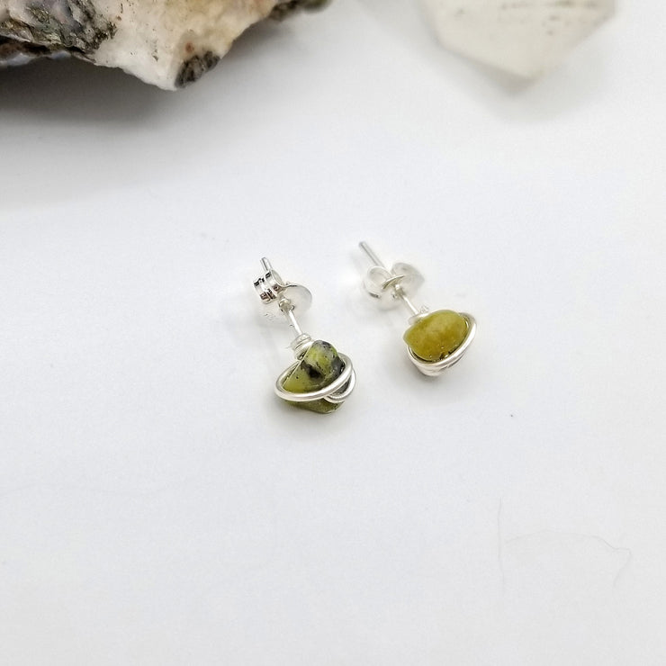 Serpentine Crystal Stud Earrings with Sterling Silver Wire