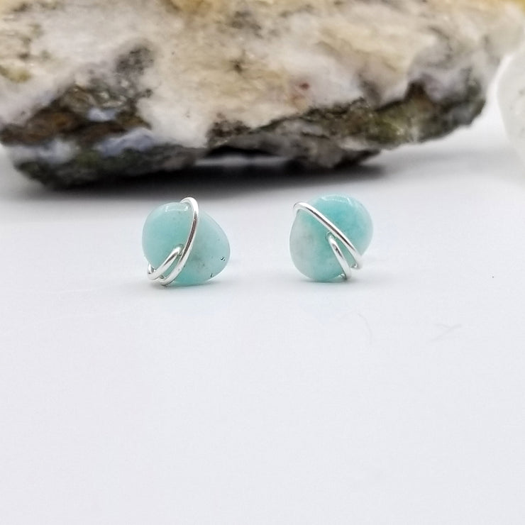 Amazonite Crystal Stud Earrings with Sterling Silver Wire