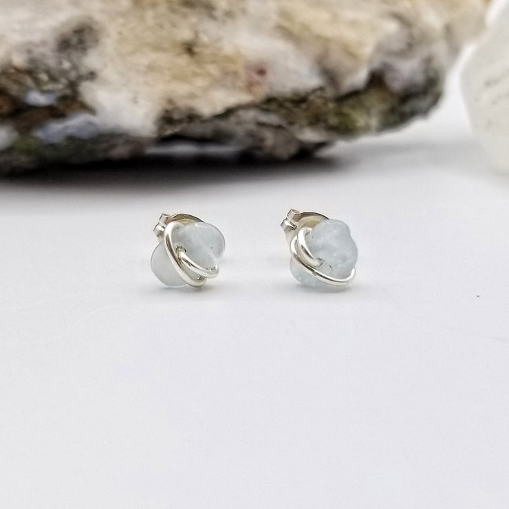 Aquamarine Crystal Stud Earrings with Sterling Silver Wire