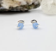 Blue Chalcedony Crystal Stud Earrings with Sterling Silver Wire