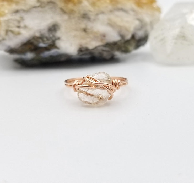 Clear Quartz Ring, Copper Wire Wrapped Ring