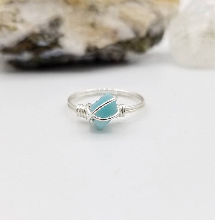 Larimar Ring, Silver Wire Wrapped Ring