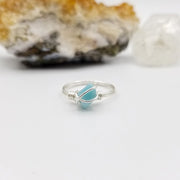 Larimar Ring, Silver Wire Wrapped Ring