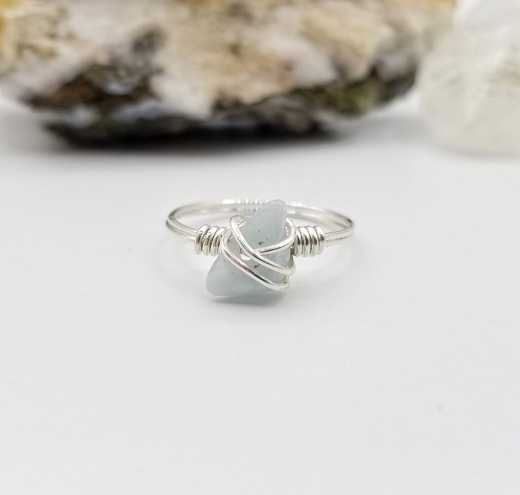 Aquamarine Ring, Silver Wire Wrapped Ring