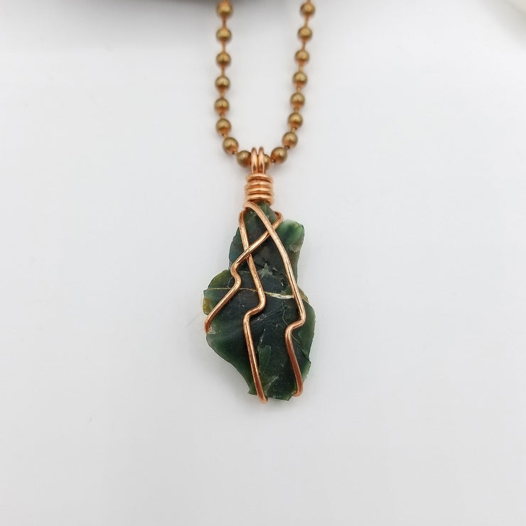 Raw Bloodstone Necklace, Copper Wire Wrapped Bloodstone Pendant