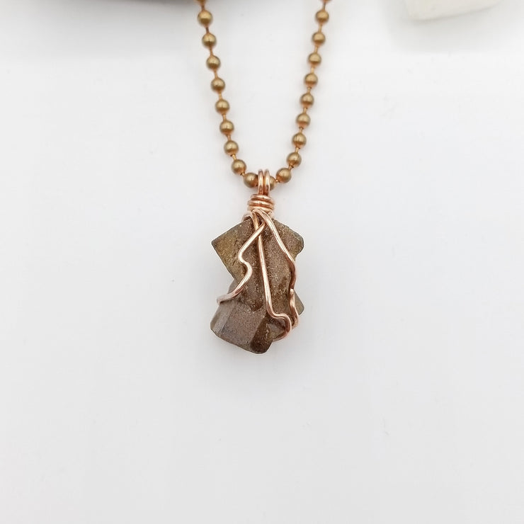 Staurolite Necklace, Copper Wire Wrapped Fairy Cross