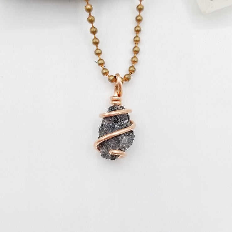 Mystic Merlinite Necklace, Copper Wire Wrapped Merlinite Pendant, Indigo Gabbro