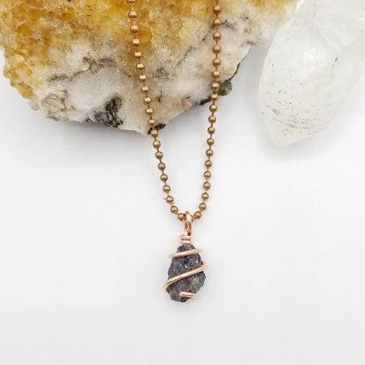 Raw Mystic Merlinite Necklace, Copper Wrapped Indigo Gabbro