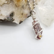 Lithium Quartz Crystal Necklace, Silver Wire Wrapped Lithium Quartz Pendant