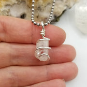 Danburite Necklace, Silver Wire Wrapped Danburite Pendant