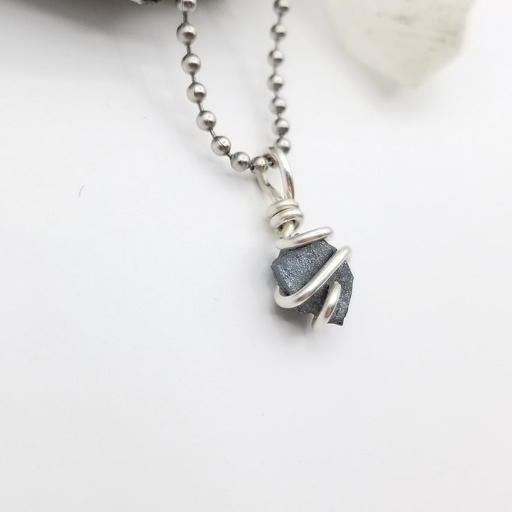 Raw Hematite Necklace Silver Wire Wrapped Pendant