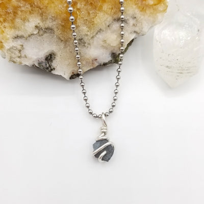Raw Hematite Necklace Silver Wire Wrapped Pendant