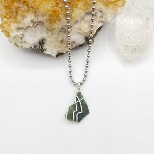 Raw Bloodstone Necklace, Silver Wrapped Bloodstone Pendant