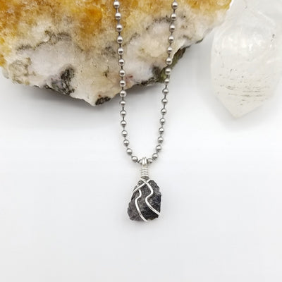 Mystic Merlinite Necklace, Silver Wire Wrapped Indigo Gabbro Pendant