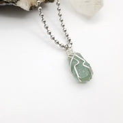 Green Apatite Crystal Necklace, Silver Wire Wrapped Green Apatite Pendant