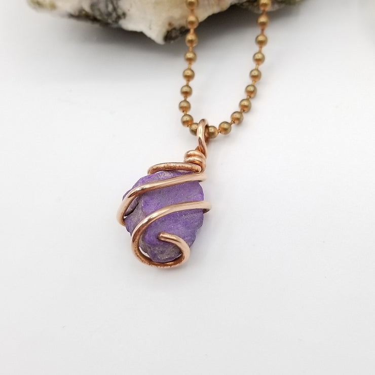 Sugilite Necklace, Copper Wire Wrapped Sugilite Pendant, Rare Crystals