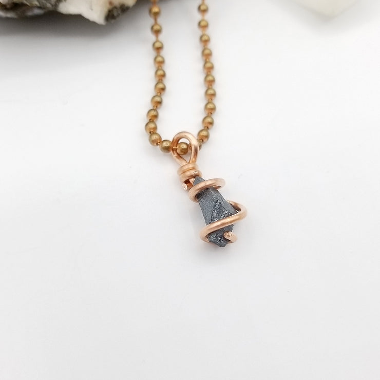 Raw Hematite Necklace, Copper Wire Wrapped Hematite Pendant, Crystal Healing