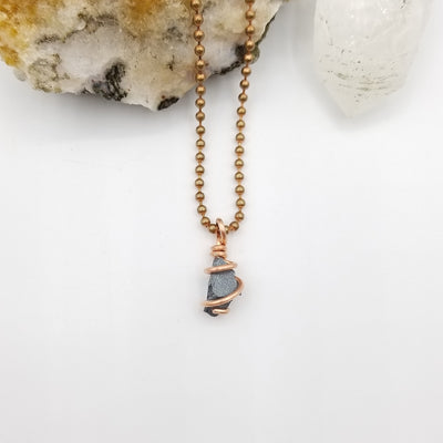 Raw Hematite Necklace, Copper Wire Wrapped Hematite Pendant, Crystal Healing