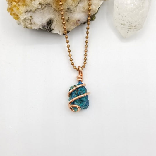 Shattuckite Necklace, Silver Wire Wrapped Shattuckite Pendant