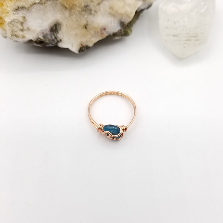 Blue Apatite Ring, Copper Wire Wrapped Ring