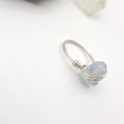 Raw Celestite Ring, Sterling Silver Wire Wrapped Ring
